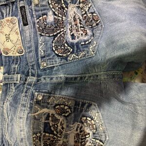 Miss Me Light Blue Boot Cut Jeans with Embroidered Pockets